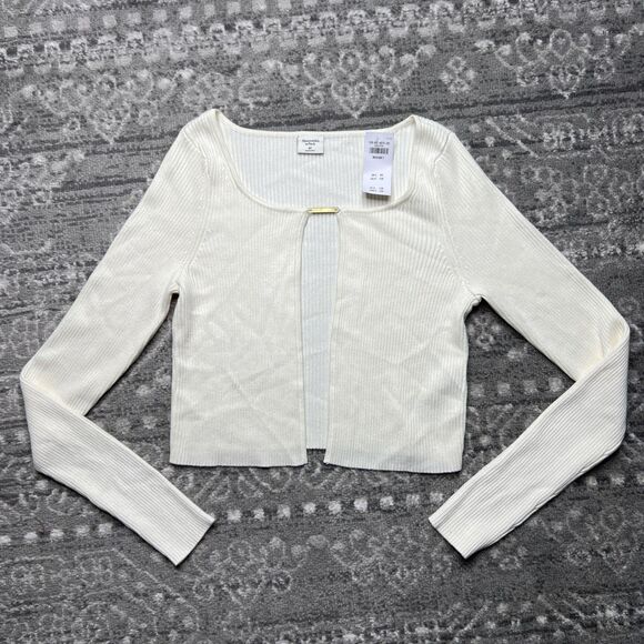Abercrombie & Fitch NWT Ivory Slim Bar Ribbed Cardigan Size MT Medium Tall - Picture 2 of 9